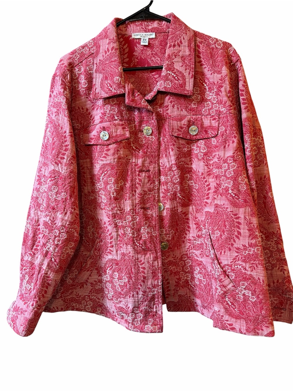 Rebecca Malone Women’s 2x Red Floral Jean Jacket